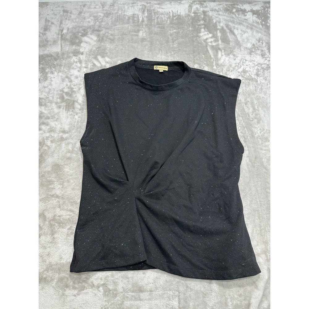 Democracy Blouse Womens‎ XL Black Sleeveless Knot Front Sparkling Glitter EUC